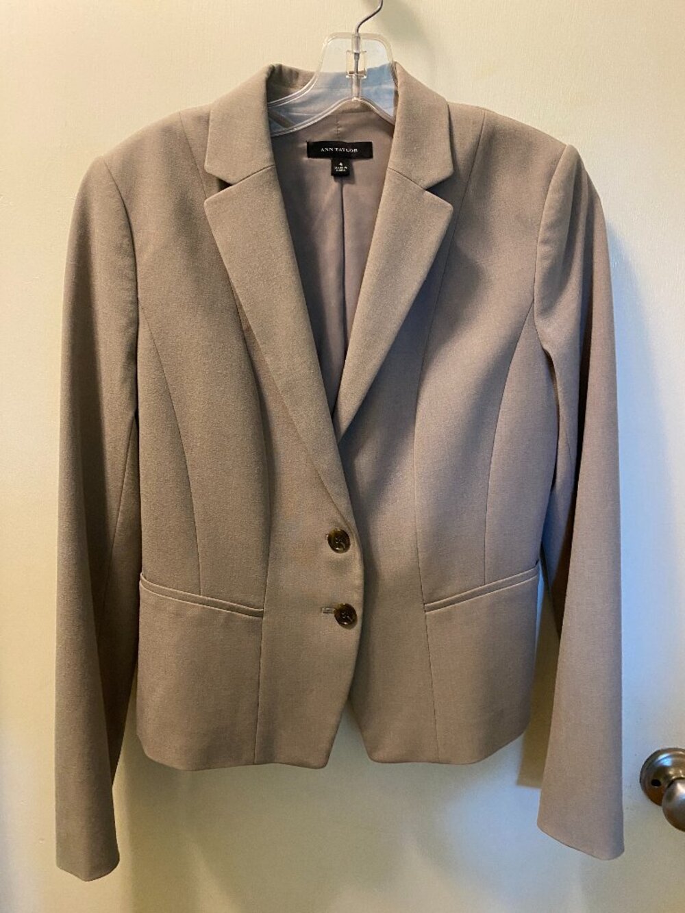 Ann Taylor Taupe Peplum Career Blazer Size 4 Stretch Tailored Jacket